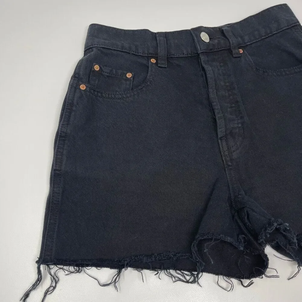 PacSun Baggy Jean Denim Jean Shorts Black Distressed Button Fly Women’s Size 25